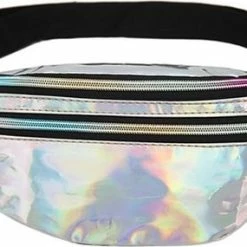 Goedkoop ⭐ Merkloos Heuptas Glanzend - Fanny Pack - Buideltasje - Heuptasje Dames - Festival Tasje - Kunststof - 30 X 13 Cm - Zilver 🌟