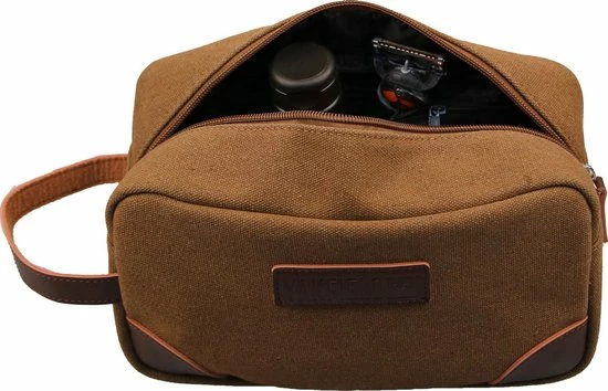 Coupon 🌟 Yakfield - Toilettas - Kado Man - Heren - Canvas - Vintage Coffee - Bruin - 25x14x10 Cm - Binnenvak Met Rits 👍 6 Coupon 🌟 Yakfield - Toilettas - Kado Man - Heren - Canvas - Vintage Coffee - Bruin - 25x14x10 Cm - Binnenvak Met Rits 👍 - Afbeelding 4