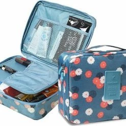 Beste deal ✔️ AA Commerce Travel Toiletbag - Reis Toilet Bag Make Up Organizer - Cosmetica Etui Tasje - Bloemen Patroon - Blauw 🔥
