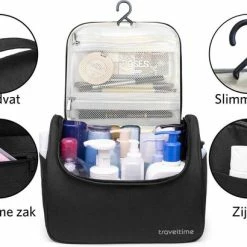 Beste deal 🥰 TravelTime® Toilettas - Compacte Organizer - Waterdicht - Ophanghaak - Voor Mannen En Vrouwen - Zwart ⌛ -Reisbagage-Reisaccessoires Winkel 550x410 2