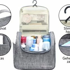 Gloednieuw 😀 TravelTime® Toilettas - Compacte Organizer - Waterdicht - Ophanghaak - Voor Mannen En Vrouwen - Grijs 👍 -Reisbagage-Reisaccessoires Winkel 550x418