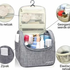 Gloednieuw 😀 TravelTime® Toilettas - Compacte Organizer - Waterdicht - Ophanghaak - Voor Mannen En Vrouwen - Grijs 👍 -Reisbagage-Reisaccessoires Winkel 550x485 2