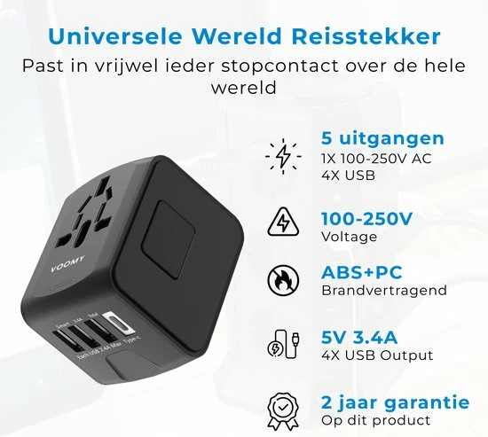 Beste deal π Voomy Reisstekker Wereld - 170+ Landen - 4 USB Poorten - Wereldstekker Universeel - Zwart βοΈ 9 Beste deal π Voomy Reisstekker Wereld - 170+ Landen - 4 USB Poorten - Wereldstekker Universeel - Zwart βοΈ - Afbeelding 7