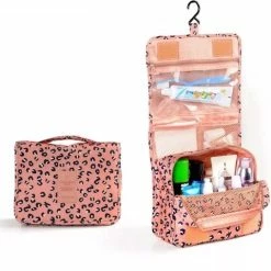 Goedkoop 🌟 SLC Collection Toilettas Met Haak - Roze - Luipaardprint - Beautycase - Organizer - Reistas - Uitklapbare Toilettas - Trendy 👏
