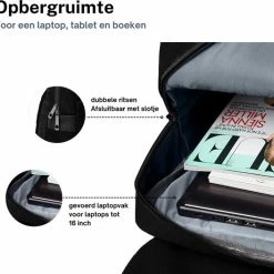 Nieuw ⭐ ZILOU® Rugtas - Rugzak - 20-35 Liter - 16" Laptopvak - School - Zwart 😉 -Reisbagage-Reisaccessoires Winkel 550x527 9