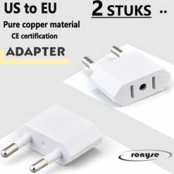 Hete verkoop 🔥 Ronyse Reisstekker Van VS/USA Naar EU Reisstekker - 2 Stuks - Wit 🔔