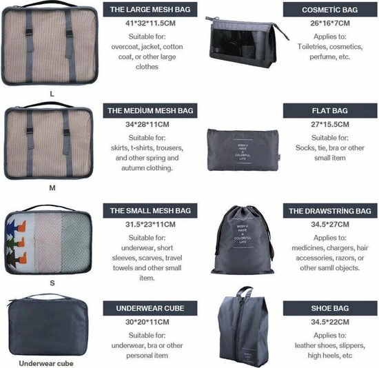 Beste deal 💯 BOTC Packing Cubes Set 9-Delig – Kleding Organizer Voor Koffers, Tassen En 🎒 Backpack Zwart ✔️ 4 Beste deal 💯 BOTC Packing Cubes Set 9-Delig – Kleding Organizer Voor Koffers, Tassen En 🎒 Backpack Zwart ✔️ - Afbeelding 2