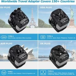 Gloednieuw 👏 Ar202 Universele Wereldstekker Met 4 USB-C En USB Poorten - Internationale Reisstekker Voor 150+ Landen - EU - Engeland (UK) - Amerika (USA) - Australië - Azië - Zuid Amerika - Reis Adapter - Wereld Stekker - Oplader – Zwart 👍 -Reisbagage-Reisaccessoires Winkel 550x534 9
