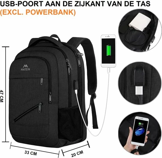Goedkoop π Matein Rugzak Met USB Oplaadpoort 36L Zwart Luxe Laptop Rugtas 17.3 Inch - Schooltas - Heren - Dames - Jongens - Meisjes - Waterafstotend - Rugzakken 𧨠6 Goedkoop π Matein Rugzak Met USB Oplaadpoort 36L Zwart Luxe Laptop Rugtas 17.3 Inch - Schooltas - Heren - Dames - Jongens - Meisjes - Waterafstotend - Rugzakken 𧨠- Afbeelding 4