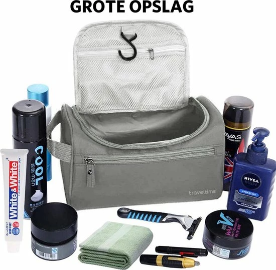 Groothandel π TravelTime® Toilettas - Grote Inhoud - Lichtgewicht - Ophangbaar - Voor Mannen En Vrouwen - Zilver π 4 Groothandel π TravelTime® Toilettas - Grote Inhoud - Lichtgewicht - Ophangbaar - Voor Mannen En Vrouwen - Zilver π - Afbeelding 2