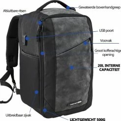 Gloednieuw 💯 Cabin Max CabinMax Manhatten XL – 👜 Handbagage 20L – Rugzak Met USB Poort– Schooltas - 40x20x25 Cm – Compact Reistas – Lichtgewicht – Grijs/Zwart ✔️ -Reisbagage-Reisaccessoires Winkel 550x544 13