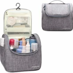 Gloednieuw 😀 TravelTime® Toilettas - Compacte Organizer - Waterdicht - Ophanghaak - Voor Mannen En Vrouwen - Grijs 👍