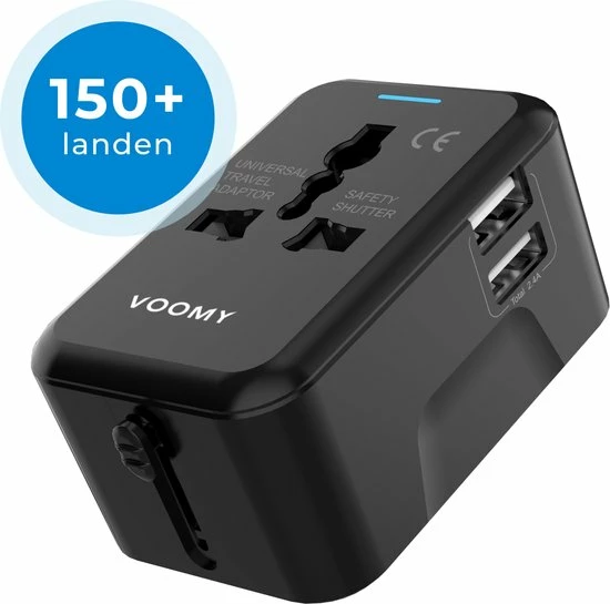Nieuw ✨ Voomy Reisstekker Wereld - 150+ Landen - 2 USB Poorten - Wereldstekker - Zwart ⭐ 3 Nieuw ✨ Voomy Reisstekker Wereld - 150+ Landen - 2 USB Poorten - Wereldstekker - Zwart ⭐