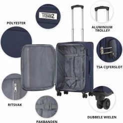 Beste Verkoop 🛒 TravelZ Softspinner TSA 👜 Handbagagekoffer - Trolley 55cm Met Dubbele Wielen – Blauw 🧨 -Reisbagage-Reisaccessoires Winkel 550x547 26