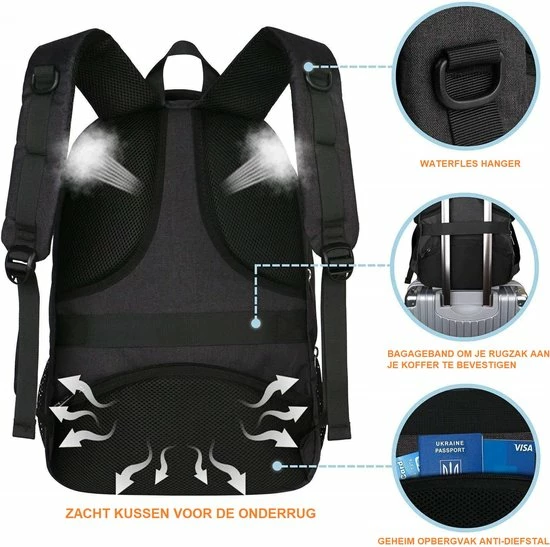 Kopen π DutchOne Rugzak Met USB Oplaadpoort 30L Zwart Luxe Laptop Rugtas 15,6 Inch - Schooltas - Heren - Dames - Jongens - Meisjes - Waterafstotend - Rugzakken β 5 Kopen π DutchOne Rugzak Met USB Oplaadpoort 30L Zwart Luxe Laptop Rugtas 15,6 Inch - Schooltas - Heren - Dames - Jongens - Meisjes - Waterafstotend - Rugzakken β - Afbeelding 3