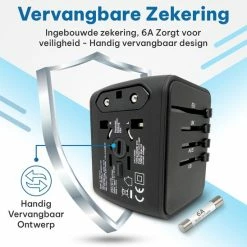 Begroting 🧨 TravelHawk Universele Wereldstekker Met USB-C En 3 USB Poorten - Reisstekker - Internationale Reisstekker Voor 150+ Landen - Amerika (USA) - Engeland (UK) - Australië - Azië - Zuid Amerika - Afrika - Wereldstekkers - Zwart 👍 -Reisbagage-Reisaccessoires Winkel 550x548 4