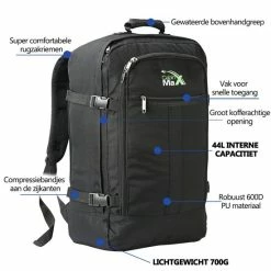 Begroting 🛒 Cabin Max CabinMax Metz Reistas– 👜 Handbagage 44L- Rugzak – Schooltas - 🎒 Backpack 55x40x20cm – Lichtgewicht - Zwart (MZ BK) 🌟 -Reisbagage-Reisaccessoires Winkel 550x550 1198