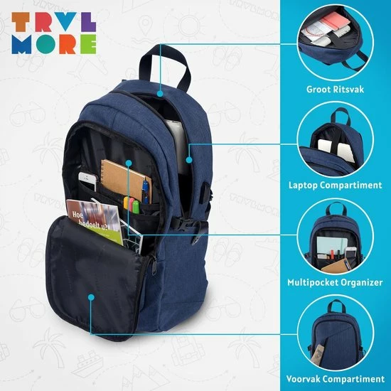 Promo โ TRVLMORE Rugzak - 25 L - 15,6 Inch - Laptop Rugtas - Waterafstotend - Blauw ๐ 9 Promo โ TRVLMORE Rugzak - 25 L - 15,6 Inch - Laptop Rugtas - Waterafstotend - Blauw ๐ - Afbeelding 7