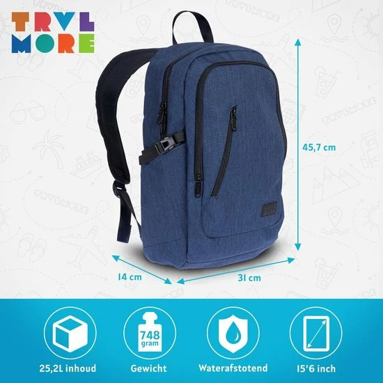 Promo โ TRVLMORE Rugzak - 25 L - 15,6 Inch - Laptop Rugtas - Waterafstotend - Blauw ๐ 13 Promo โ TRVLMORE Rugzak - 25 L - 15,6 Inch - Laptop Rugtas - Waterafstotend - Blauw ๐ - Afbeelding 11