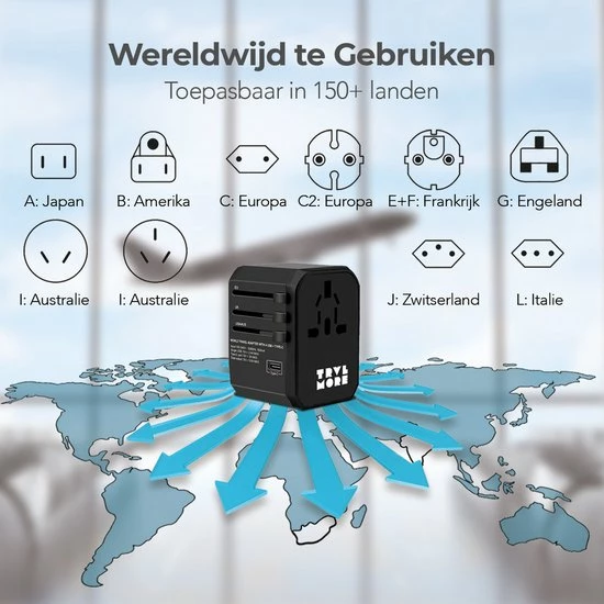 Nieuw ❤️ TRVLMORE TravelMore Universele Wereldstekker Met USB-C En 4 USB Poorten - 2000 Watt Internationale Reisstekker Voor 150+ Landen - Zwart 😍 4 Nieuw ❤️ TRVLMORE TravelMore Universele Wereldstekker Met USB-C En 4 USB Poorten - 2000 Watt Internationale Reisstekker Voor 150+ Landen - Zwart 😍 - Afbeelding 2