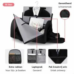 Begroting 😍 ONYX® Reistas 55L - Weekendtas Met Multifunctioneel Opbergsysteem - Waterafstotend - Gevoerd Laptopvak - Zwart ⌛ -Reisbagage-Reisaccessoires Winkel 550x550 1513