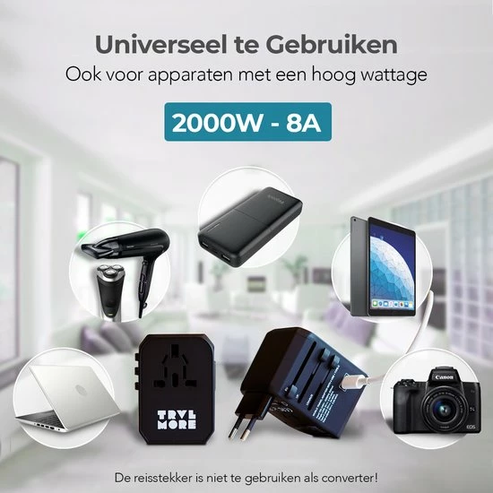 Nieuw ❤️ TRVLMORE TravelMore Universele Wereldstekker Met USB-C En 4 USB Poorten - 2000 Watt Internationale Reisstekker Voor 150+ Landen - Zwart 😍 12 Nieuw ❤️ TRVLMORE TravelMore Universele Wereldstekker Met USB-C En 4 USB Poorten - 2000 Watt Internationale Reisstekker Voor 150+ Landen - Zwart 😍 - Afbeelding 10