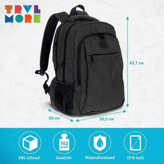 Goedkoopste ๐ TRVLMORE Rugzak - 28L - 15,6 Inch - Laptop Rugtas - Waterafstotend - Antraciet ๐ฅ 11 Goedkoopste ๐ TRVLMORE Rugzak - 28L - 15,6 Inch - Laptop Rugtas - Waterafstotend - Antraciet ๐ฅ - Afbeelding 9