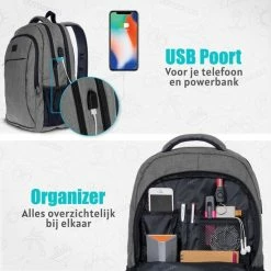 Beste Verkoop ✨ TRVLMORE Rugzak - 36 L - 17,3 Inch - Laptop Rugtas - Waterafstotend - Grijs 🎉 -Reisbagage-Reisaccessoires Winkel 550x550 382