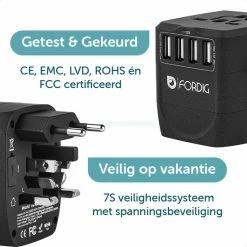 Nieuw 🎉 ForDig Universele Wereldstekker Met 4 Fast Charge USB En 1 USB-C Poort - Reisstekker Geschikt Voor 150+ Landen 🎉 -Reisbagage-Reisaccessoires Winkel 550x550 567