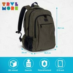 Beste Pirce ✨ TRVLMORE Rugzak - 28L - 15,6 Inch - Laptop Rugtas - Waterafstotend - Groen 👏 -Reisbagage-Reisaccessoires Winkel 550x550 842