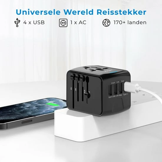 Beste deal π Voomy Reisstekker Wereld - 170+ Landen - 4 USB Poorten - Wereldstekker Universeel - Zwart βοΈ 5 Beste deal π Voomy Reisstekker Wereld - 170+ Landen - 4 USB Poorten - Wereldstekker Universeel - Zwart βοΈ - Afbeelding 3