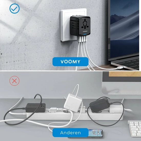 Beste deal π Voomy Reisstekker Wereld - 170+ Landen - 4 USB Poorten - Wereldstekker Universeel - Zwart βοΈ 6 Beste deal π Voomy Reisstekker Wereld - 170+ Landen - 4 USB Poorten - Wereldstekker Universeel - Zwart βοΈ - Afbeelding 4
