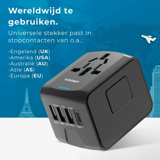 Beste deal π Voomy Reisstekker Wereld - 170+ Landen - 4 USB Poorten - Wereldstekker Universeel - Zwart βοΈ 7 Beste deal π Voomy Reisstekker Wereld - 170+ Landen - 4 USB Poorten - Wereldstekker Universeel - Zwart βοΈ - Afbeelding 5