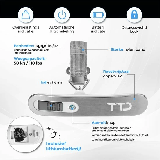 Kopen π TTD Bagageweger - Weegcapaciteit 50 Kg - Bagageweegschaal - Weegschaal Voor Koffers En Tassen - Digitale Weeghaak - Reizen Met Vliegtuig - Kg/g/lbs/oz - Inclusief Batterijen π₯° 4 Kopen π TTD Bagageweger - Weegcapaciteit 50 Kg - Bagageweegschaal - Weegschaal Voor Koffers En Tassen - Digitale Weeghaak - Reizen Met Vliegtuig - Kg/g/lbs/oz - Inclusief Batterijen π₯° - Afbeelding 2