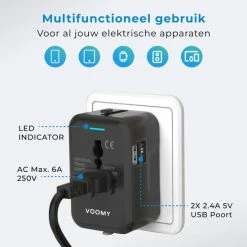 Nieuw ✨ Voomy Reisstekker Wereld - 150+ Landen - 2 USB Poorten - Wereldstekker - Zwart ⭐ 15 Nieuw ✨ Voomy Reisstekker Wereld - 150+ Landen - 2 USB Poorten - Wereldstekker - Zwart ⭐ -Reisbagage-Reisaccessoires Winkel 550x551 11