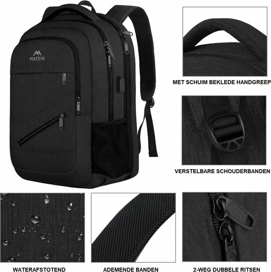 Goedkoop π Matein Rugzak Met USB Oplaadpoort 36L Zwart Luxe Laptop Rugtas 17.3 Inch - Schooltas - Heren - Dames - Jongens - Meisjes - Waterafstotend - Rugzakken 𧨠5 Goedkoop π Matein Rugzak Met USB Oplaadpoort 36L Zwart Luxe Laptop Rugtas 17.3 Inch - Schooltas - Heren - Dames - Jongens - Meisjes - Waterafstotend - Rugzakken 𧨠- Afbeelding 3