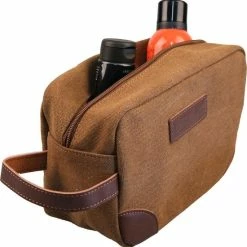 Coupon 🌟 Yakfield - Toilettas - Kado Man - Heren - Canvas - Vintage Coffee - Bruin - 25x14x10 Cm - Binnenvak Met Rits 👍