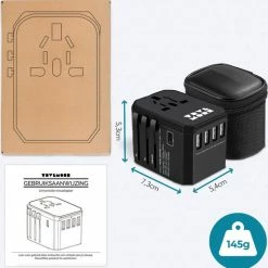Nieuw ❤️ TRVLMORE TravelMore Universele Wereldstekker Met USB-C En 4 USB Poorten - 2000 Watt Internationale Reisstekker Voor 150+ Landen - Zwart 😍 20 Nieuw ❤️ TRVLMORE TravelMore Universele Wereldstekker Met USB-C En 4 USB Poorten - 2000 Watt Internationale Reisstekker Voor 150+ Landen - Zwart 😍 -Reisbagage-Reisaccessoires Winkel 550x557
