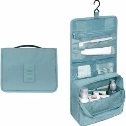 Promo 🎉 Fako Fashion® - Toilettas Met Haak - Travel Bag - Organizer Voor Toiletartikelen - Reisartikelen - Travel Bag - Ophangbare Toilettas - Turquoise 😉