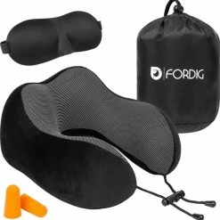 Uitgang 🧨 ForDig Premium Nekkussen - Inclusief Slaapmasker & Oordopjes - Memory Foam - Zwart 💯