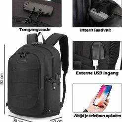 Korting ✔️ Qtronic Rugzak Met USB Oplaadpoort- 28L - 17,3 Inch - Laptop Rugtas - Toegangscode 😍 -Reisbagage-Reisaccessoires Winkel 550x565 7