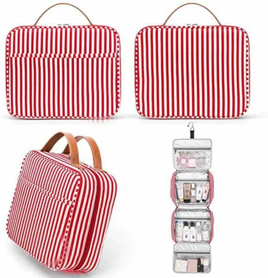 Beste Pirce 🎁 Pazzo Goods - Toilettas Met Haak - XXL - Reis Toilettas - Toilettas Dames - Gestreept - Rood Wit ⭐ 4 Beste Pirce 🎁 Pazzo Goods - Toilettas Met Haak - XXL - Reis Toilettas - Toilettas Dames - Gestreept - Rood Wit ⭐ - Afbeelding 2