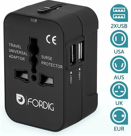 Goedkoop 😀 ForDig Universele Wereldstekker Met 2 Fast Charge USB Poorten - Reisstekker Geschikt Voor 150+ Landen - Reis Stekker Adapter 🌟 3 Goedkoop 😀 ForDig Universele Wereldstekker Met 2 Fast Charge USB Poorten - Reisstekker Geschikt Voor 150+ Landen - Reis Stekker Adapter 🌟