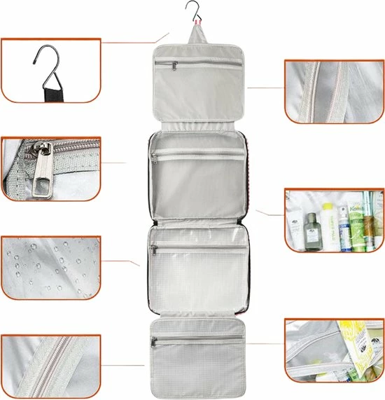 Beste Pirce 🎁 Pazzo Goods - Toilettas Met Haak - XXL - Reis Toilettas - Toilettas Dames - Gestreept - Rood Wit ⭐ 5 Beste Pirce 🎁 Pazzo Goods - Toilettas Met Haak - XXL - Reis Toilettas - Toilettas Dames - Gestreept - Rood Wit ⭐ - Afbeelding 3