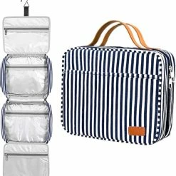 Begroting 🥰 Pazzo Goods - Toilettas Met Haak - XXL - Reis Toilettas - Gestreept - Blauw Wit ⌛