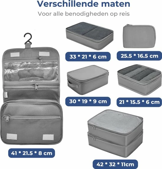 Beste recensies van β Basila® Packing Cubes - 8 Delig - Koffer Organizer - Toilettas Met Haak - Kleding Organizer - Grijs π 9 Beste recensies van β Basila® Packing Cubes - 8 Delig - Koffer Organizer - Toilettas Met Haak - Kleding Organizer - Grijs π - Afbeelding 7
