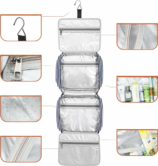 Begroting π₯° Pazzo Goods - Toilettas Met Haak - XXL - Reis Toilettas - Gestreept - Blauw Wit β 5 Begroting π₯° Pazzo Goods - Toilettas Met Haak - XXL - Reis Toilettas - Gestreept - Blauw Wit β - Afbeelding 3