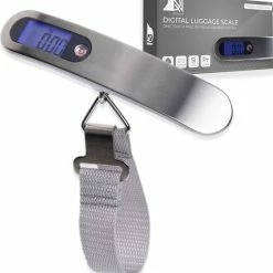 Hete verkoop 🧨 Qosnobo - Digitale Bagageweger - Kofferweegschaal - Bagage Weegschaal Tot 50 Kg - Kofferweger - Hangweegschaal - Reizen - Travel - Luggage - Scale - Vakantie - RVS - Inclusief Batterij - Inclusief Opberghoes - Black Friday 2022 🌟