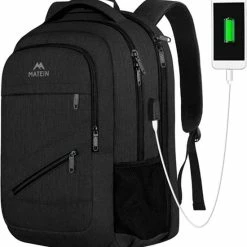Goedkoop 🛒 Matein Rugzak Met USB Oplaadpoort 36L Zwart Luxe Laptop Rugtas 17.3 Inch - Schooltas - Heren - Dames - Jongens - Meisjes - Waterafstotend - Rugzakken 🧨
