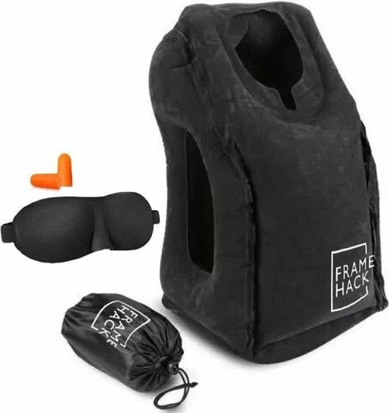 Hete verkoop ๐ Framehack Zacht Opblaasbaar Reiskussen - Inclusief Slaapmasker, Oordopjes En Opbergzakje - Zwart ๐ 3 Hete verkoop ๐ Framehack Zacht Opblaasbaar Reiskussen - Inclusief Slaapmasker, Oordopjes En Opbergzakje - Zwart ๐